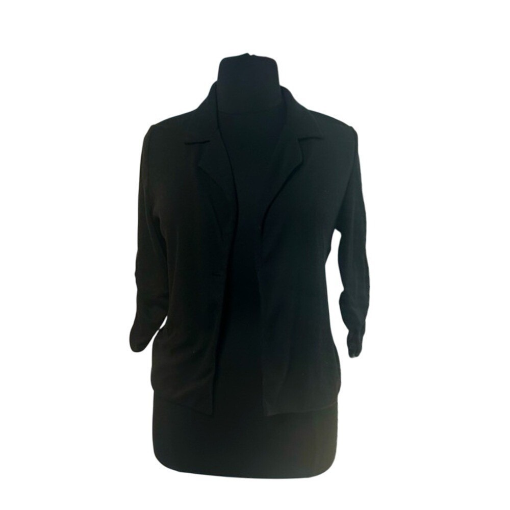 Wet Seal Blazer Women XL Black Good Open Front Ruched 3/4 Sleeve‎